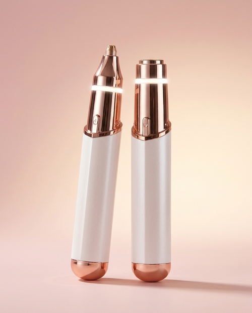 Elviria Beauty 2-i-1 trimmer i pearl white med roséguldsdetaljer, bägge huvuden
